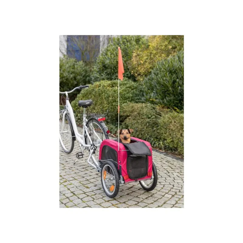 Remorque vélo pour chiens jusqu'à 30kg - Rouge et noire - Trixie - Ouverture de toit pour la tête