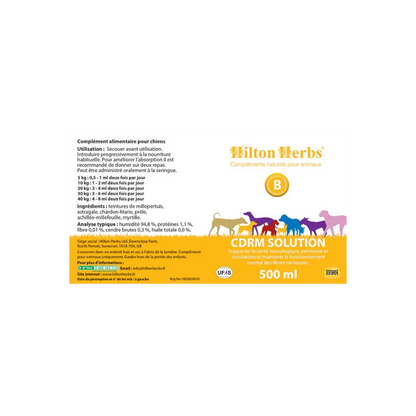 Complément alimentaire liquide naturel piour chien - Santé neurologique, pelvienne et circulatoire - Hilton Herbs - Ingrédients et dosage