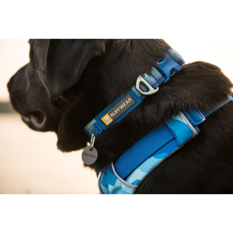 Collier pour chiens - Front Range Ruffwear - 2 coloris - Anneau de laisse et silencieux de médaille - Bleu harnais et laisse assortis 