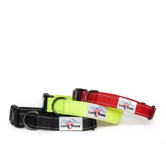 Collier pour chiens réfléchissant - Urban Trek - Long Paws - Noir, Jaune fluo, Rouge - Tailles XS, S, M, L