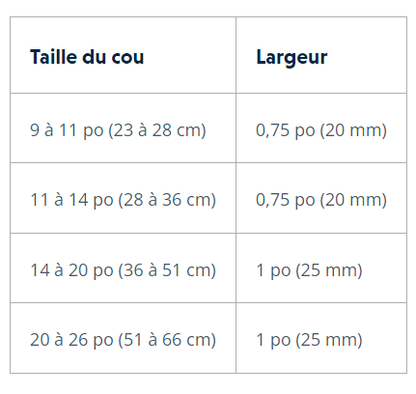 Collier pour chiens ultraléger et minimaliste - Hi & Light Ruffwear - Guide des tailles 