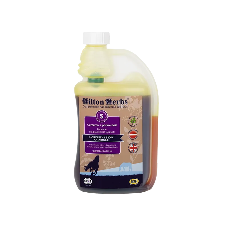 Complément alimentaire liquide Curcuma et poivre noir - chiens et chevaux - Hilton Herbs