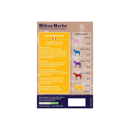 Complément alimentaire naturel liquide pour chevaux - Immunité renforcée - Hilton Herbs - Ingrédients et dosage