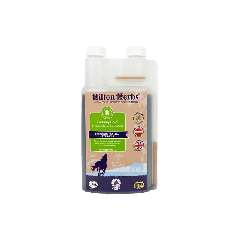 Complément alimentaire naturel liquide pour chevaux  Freeway Gold - Système respiratoire - Hilton Herbs - 1 litre 