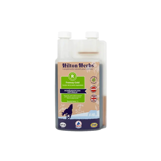 Complément alimentaire naturel liquide pour chevaux  Freeway Gold - Système respiratoire - Hilton Herbs - 1 litre 