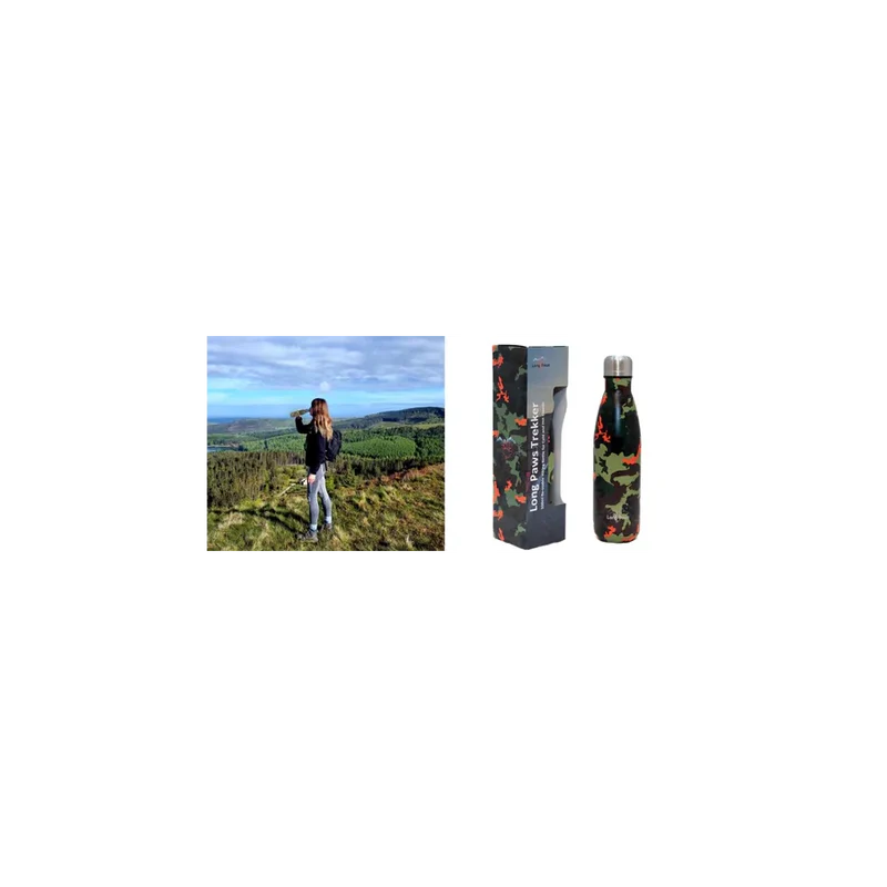 Gourde en acier inoxydable pour gardiens de chiens - Randonnée, bivouac, voyage en voiture ou en vélo - Trekker - Long Paws - Format pratique 