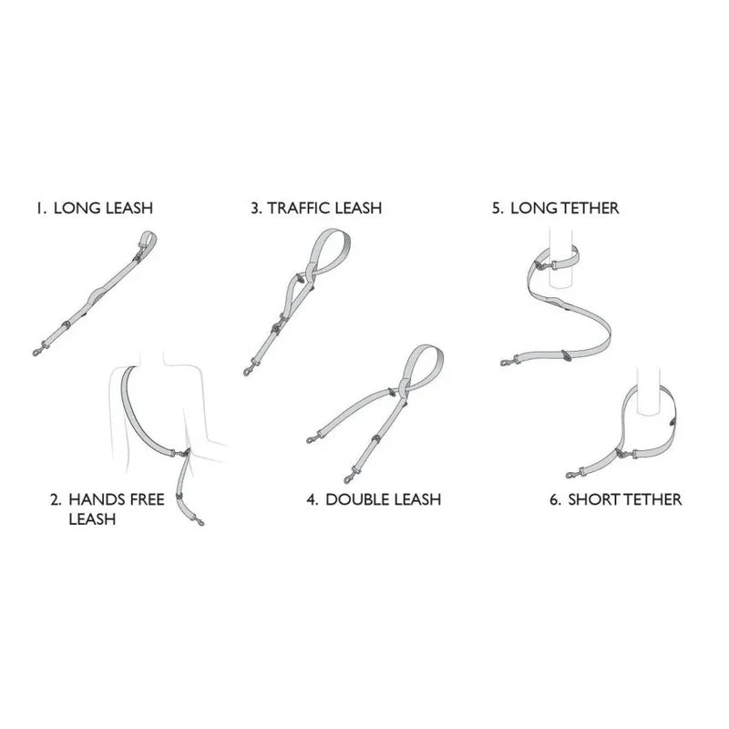 Laisse multipositions pour chiens - Vario 6 - Ezydog - 100cm à 159cm - Différents coloris - 6 façons de l'utiliser 