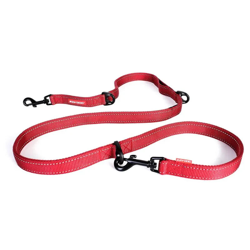 Laisse multipositions pour chiens - Vario 6 - Ezydog - 100cm à 159cm - Différents coloris - 6 façons de l'utiliser - Rouge