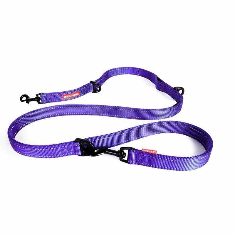 Laisse multipositions pour chiens - Vario 6 - Ezydog - 100cm à 159cm - Différents coloris - 6 façons de l'utiliser - Violet