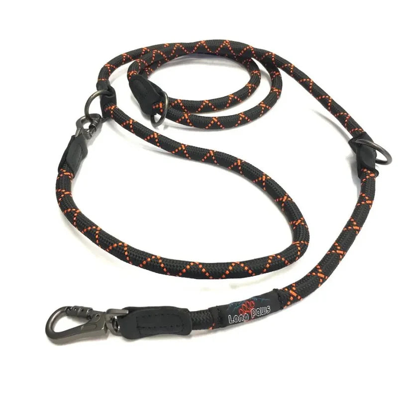 Laisse d'éducation canine et entraînement des chiens - Long Paws - Noir et orange ou rouge et orange - Réglable de 100cm à 200cm - Version Noire et orange 
