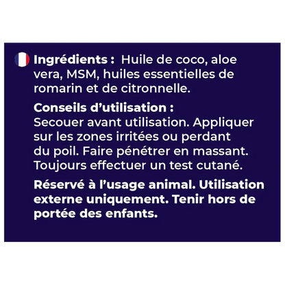 Lotion apaisante et cicatrisante pour chiens et chevaux - Bye bye itch lotion Hilton Herbs - Ingrédients 