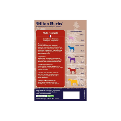 Complément alimentaire naturel liquide pour chevaux - Soutien de l'appareil locomoteur - Hilton Herbs - Ingrédients et dosage