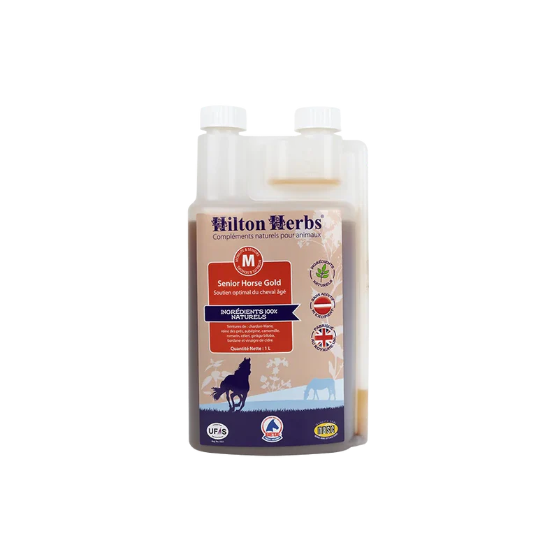 Complément alimentaire naturel liquide pour chevaux - Senior Horse Gold - Plantes - Hilton Herbs - Cheval âgé - 1 litre 
