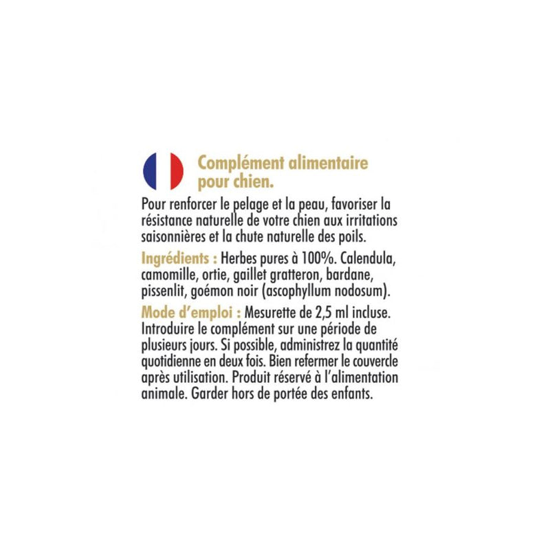 Top Coat Hilton Herbs – Complément peau et poil pour chien 250ml - détails des ingrédients